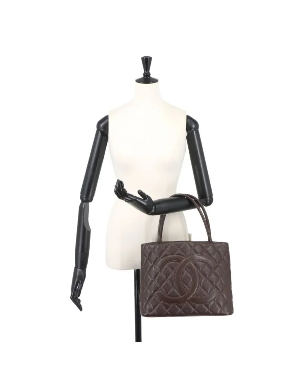 Chanel Reissue Tote Bag Caviar Leather Dark Brown Gold Vintage Medallion